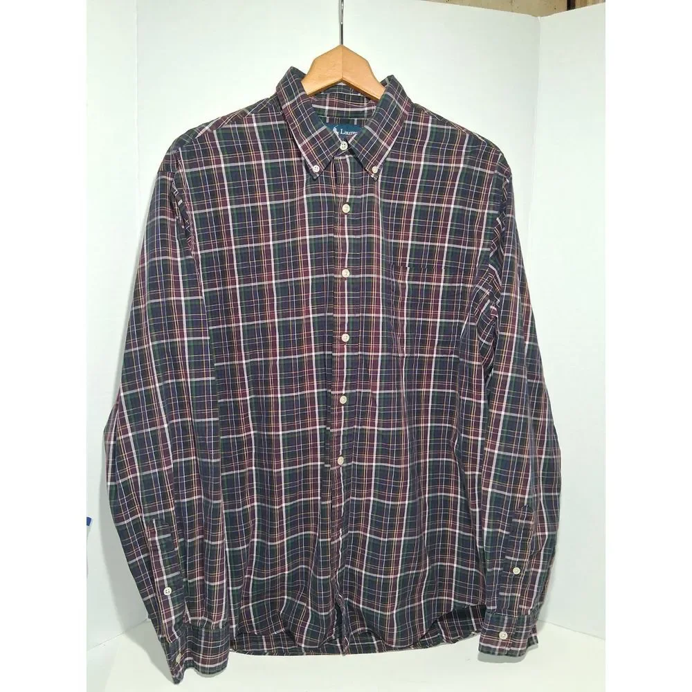 Ralph Lauren Classic Fit Shirt Men's XL Dark Red Multicolor Plaid Button Up